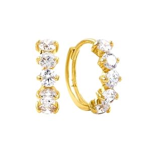 Solid 14K Yellow Gold 11.5mm x 4.5mm Five CZ Hoop Earring